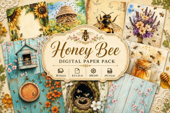 Download Vintage Bee Botanical Junk Journal Paper - Junk journal Collection
