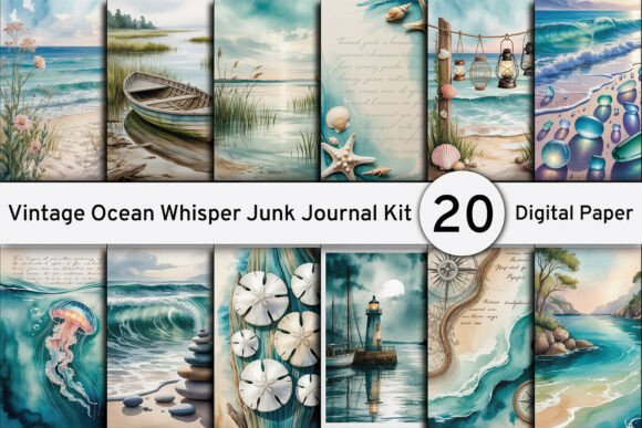 Download Vintage Ocean Whisper Junk Journal Kit - Junk journal Collection