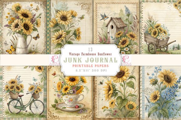 Download Vintage Farmhouse Sunflower Junk Journal - Junk journal Collection