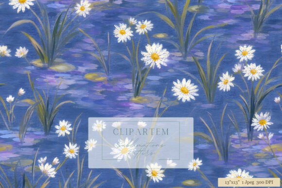 Download Moody Blue Daisy Pond Monet Pattern - Premium Bundle