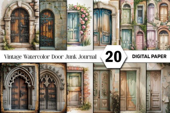 Download Vintage Watercolor Door Junk Journal Kit - Junk journal Collection