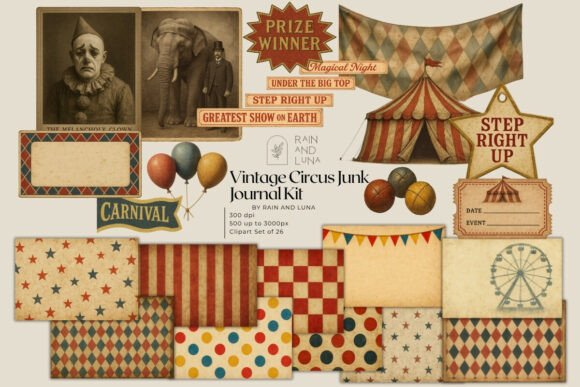 Download 🎪 Vintage Circus Junk Journal Kit - Junk journal Collection