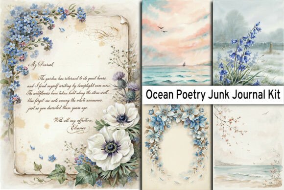 Download Ocean Poetry Junk Journal Kit - Junk journal Collection