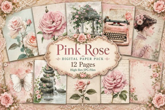 Download Vintage Pink Rose Junk Journal Paper - Junk journal Collection