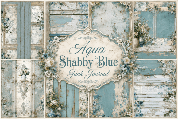 Download Aqua Shabby Blue Junk Journal - Junk journal Collection
