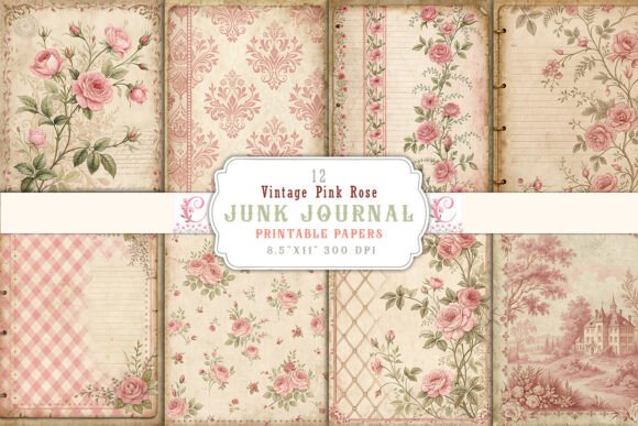 Download Vintage Pink Rose Junk Journal Pages - Junk journal Collection
